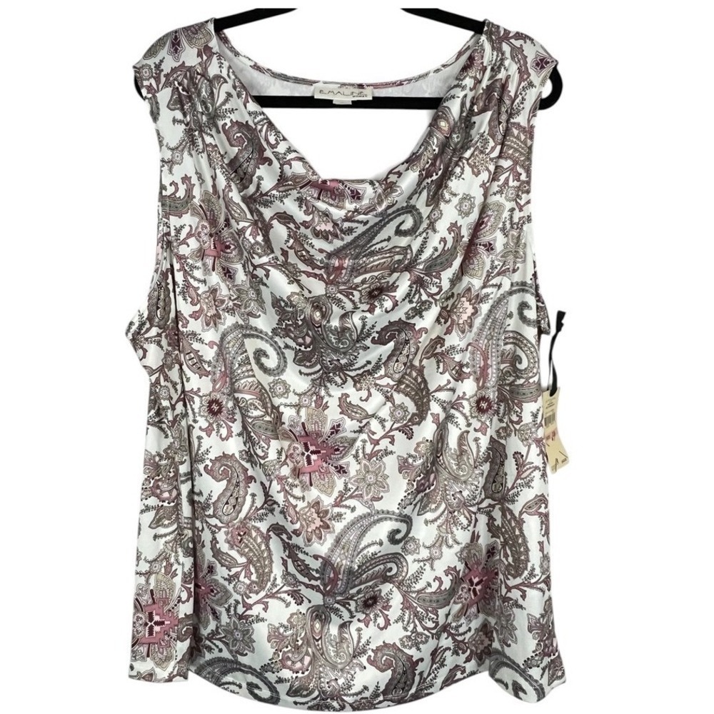 NWT - 3x Emaline Women's Pink Paisley Cowl Neck Sleeveless Blouse Top